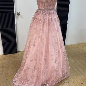 Elegant Pink Embroidered Gown